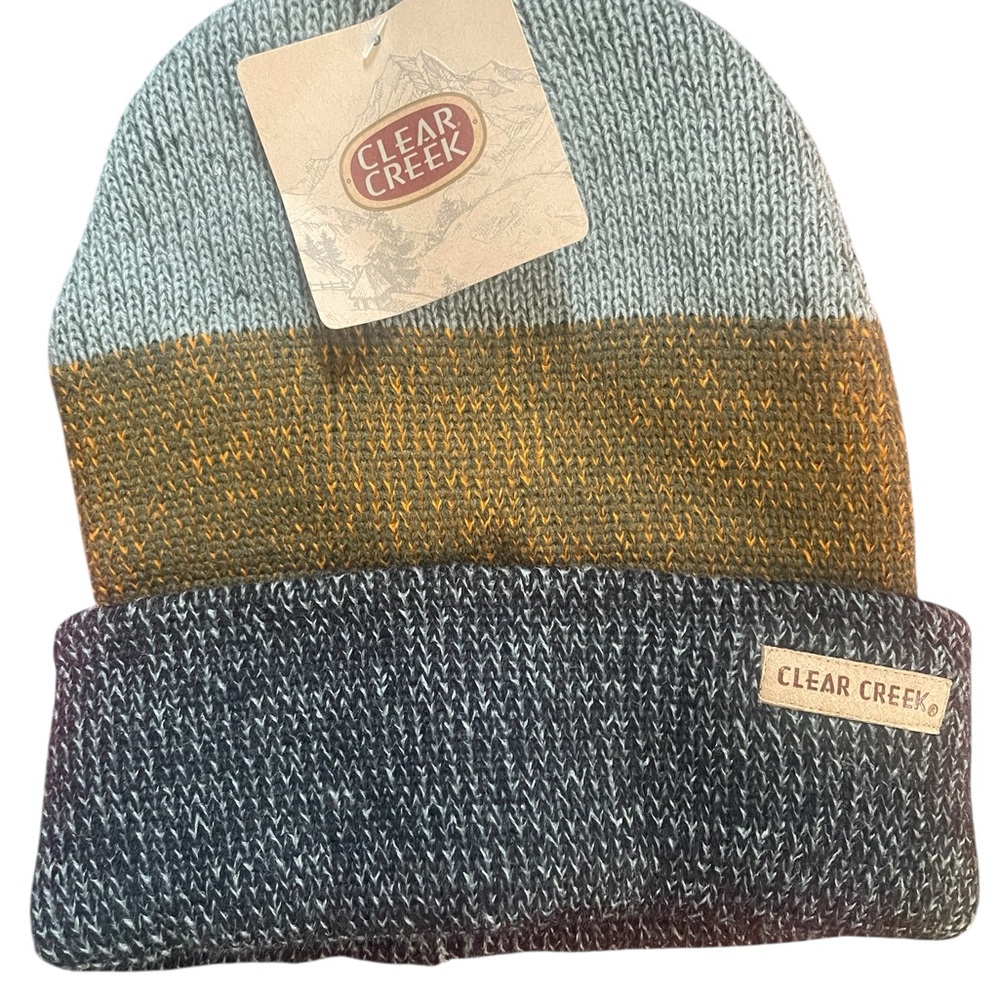 Clear Creek - Knit Beanie Hat - Colorblock - Gray - Mustard - Black - NWT